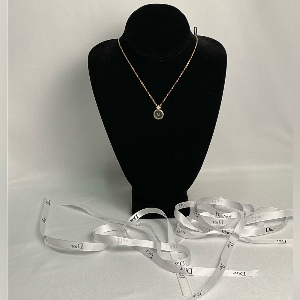 Authentic Vintage Christian Dior Crystal & Enamel Pendant Necklace Gold - Picture 2 of 13
